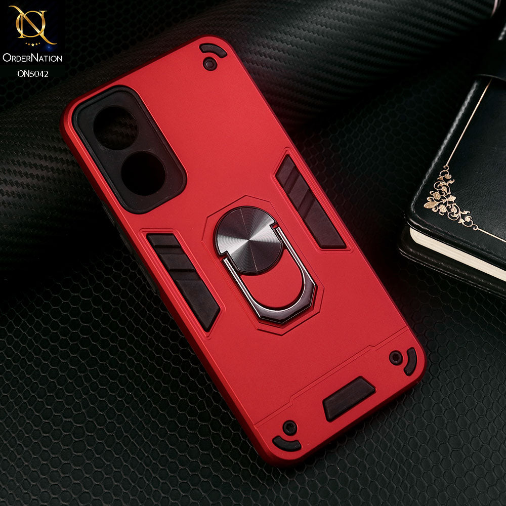 Vivo Y02s Cover - Red - New Dual PC + TPU Hybrid Style Protective Soft Border Case With Kickstand Holder