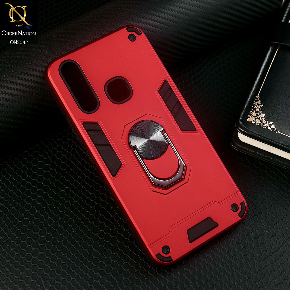 Vivo Y15 Cover - Red - New Dual PC + TPU Hybrid Style Protective Soft Border Case With Kickstand Holder