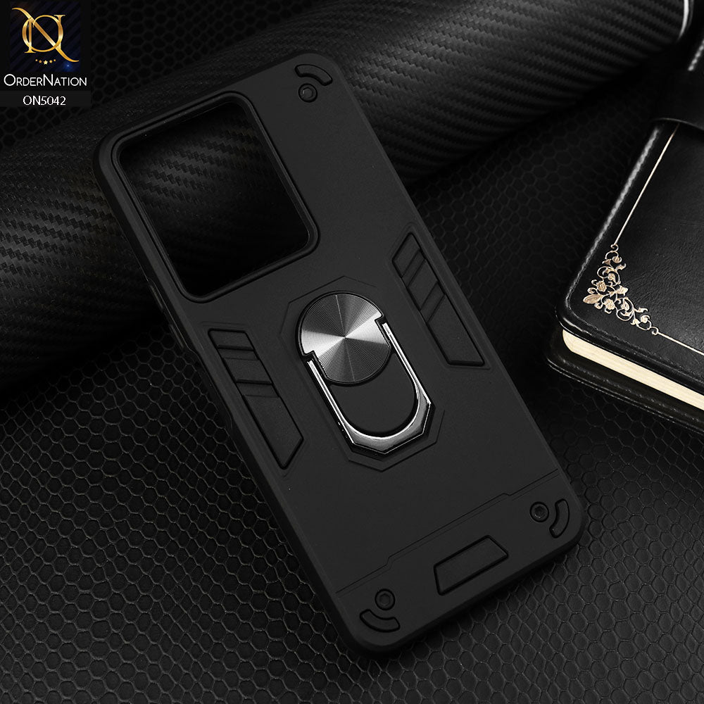 Vivo Y36 5G Cover - Black - New Dual PC + TPU Hybrid Style Protective Soft Border Case With Kickstand Holder