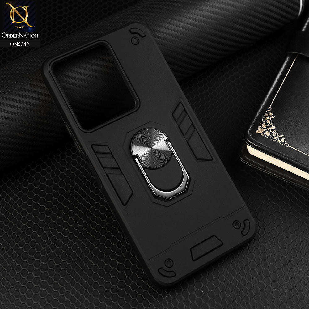 Vivo Y36 4G Cover - Black - New Dual PC + TPU Hybrid Style Protective Soft Border Case With Kickstand Holder