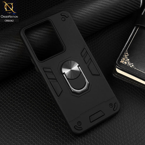 Vivo Y36 4G Cover - Black - New Dual PC + TPU Hybrid Style Protective Soft Border Case With Kickstand Holder