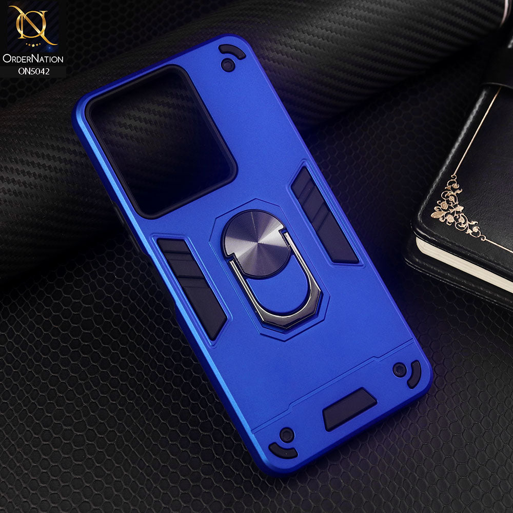 Vivo Y36 4G Cover - Blue - New Dual PC + TPU Hybrid Style Protective Soft Border Case With Kickstand Holder