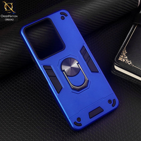 Vivo Y36 4G Cover - Blue - New Dual PC + TPU Hybrid Style Protective Soft Border Case With Kickstand Holder