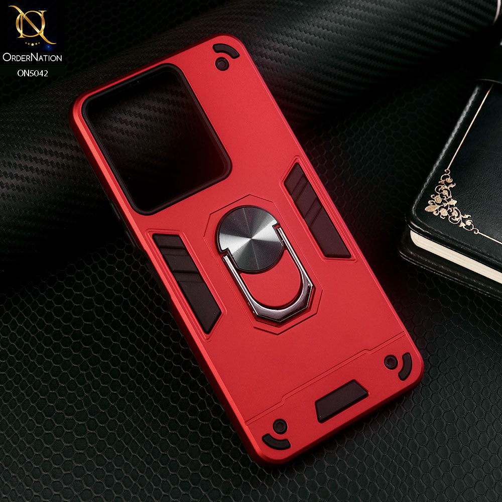 Vivo Y36 5G Cover - Red - New Dual PC + TPU Hybrid Style Protective Soft Border Case With Kickstand Holder