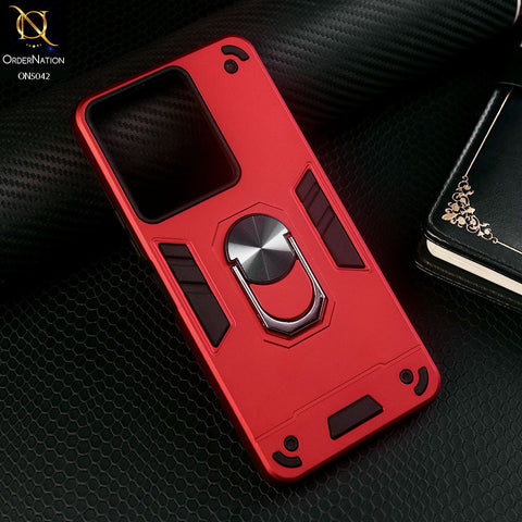 Vivo Y36 4G Cover - Red - New Dual PC + TPU Hybrid Style Protective Soft Border Case With Kickstand Holder