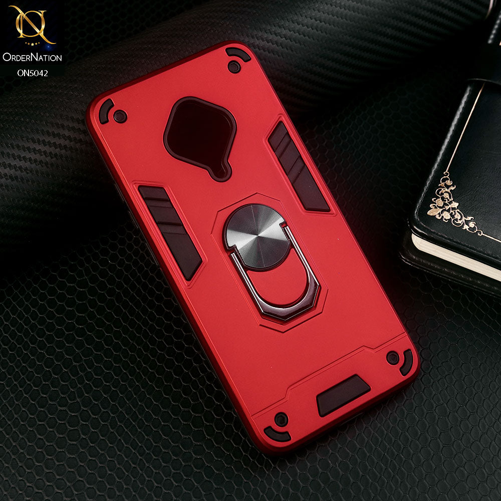 Vivo Y51 (2020 September) Cover - Red - New Dual PC + TPU Hybrid Style Protective Soft Border Case With Kickstand Holder