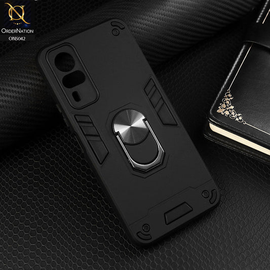 Vivo Y51a Cover - Black - New Dual PC + TPU Hybrid Style Protective Soft Border Case With Kickstand Holder