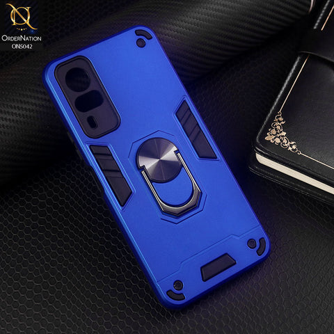 Vivo Y33 Cover - Blue - New Dual PC + TPU Hybrid Style Protective Soft Border Case With Kickstand Holder