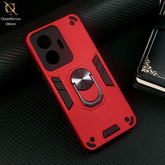 Vivo S15e Cover - Red - New Dual PC + TPU Hybrid Style Protective Soft Border Case With Kickstand Holder