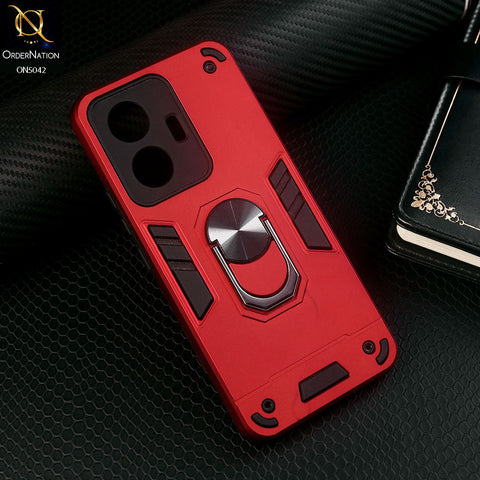 Vivo S15e Cover - Red - New Dual PC + TPU Hybrid Style Protective Soft Border Case With Kickstand Holder