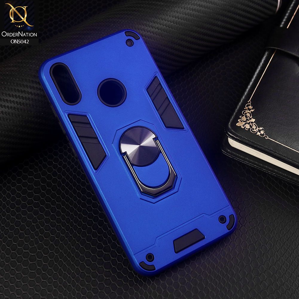 Huawei Y6 2019 / Y6 Prime 2019 Cover - Blue - New Dual PC + TPU Hybrid Style Protective Soft Border Case With Kickstand Holder
