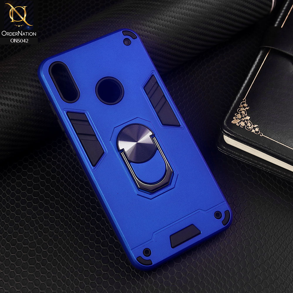 Huawei Y6s 2019 Cover - Blue - New Dual PC + TPU Hybrid Style Protective Soft Border Case With Kickstand Holder