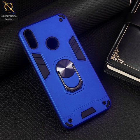 Huawei Y6s 2019 Cover - Blue - New Dual PC + TPU Hybrid Style Protective Soft Border Case With Kickstand Holder