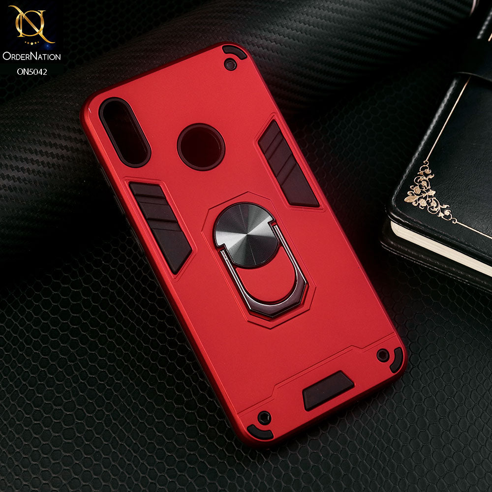 Huawei Y6s 2019 Cover - Red - New Dual PC + TPU Hybrid Style Protective Soft Border Case With Kickstand Holder