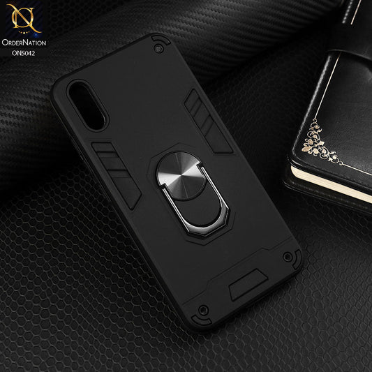 Vivo Y90 Cover - Black - New Dual PC + TPU Hybrid Style Protective Soft Border Case With Kickstand Holder