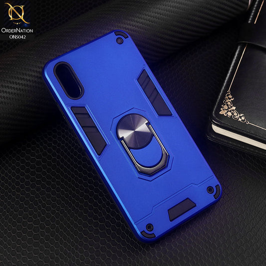 Vivo Y90 Cover - Blue - New Dual PC + TPU Hybrid Style Protective Soft Border Case With Kickstand Holder
