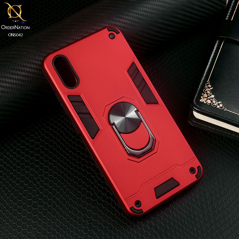 Vivo Y90 Cover - Red - New Dual PC + TPU Hybrid Style Protective Soft Border Case With Kickstand Holder