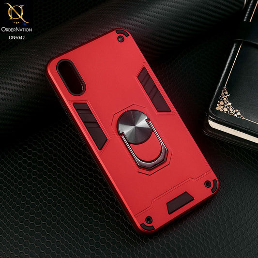 Vivo Y90 Cover - Red - New Dual PC + TPU Hybrid Style Protective Soft Border Case With Kickstand Holder