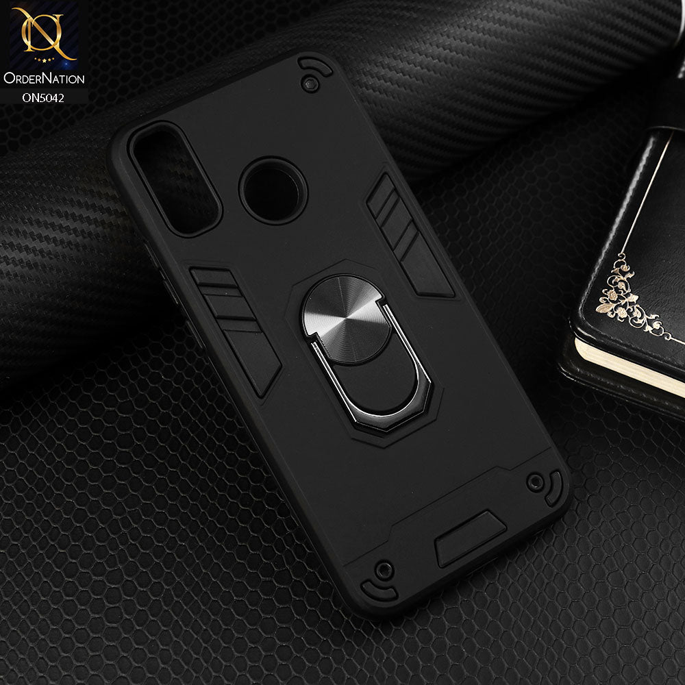 Huawei Y9 2019 Cover - Black - New Dual PC + TPU Hybrid Style Protective Soft Border Case With Kickstand Holder