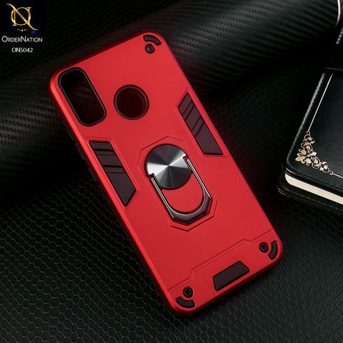 Huawei Y9 2019 Cover - Red - New Dual PC + TPU Hybrid Style Protective Soft Border Case With Kickstand Holder