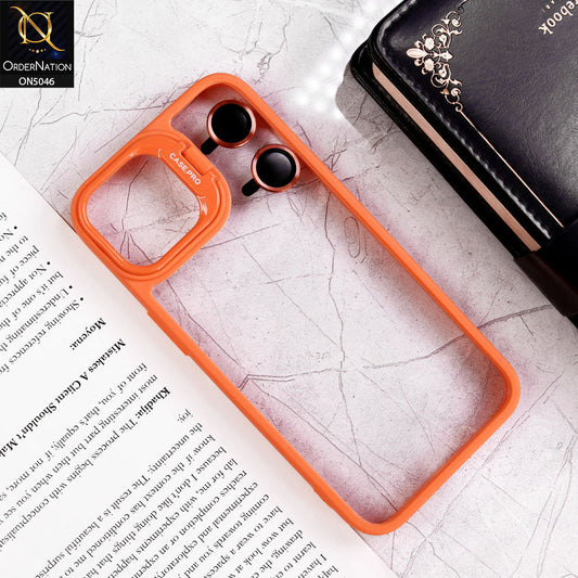 iPhone 15 Cover - Orange - Trendy Case Pro Classic Camera Stand Soft Case With Camera Ring Protectors