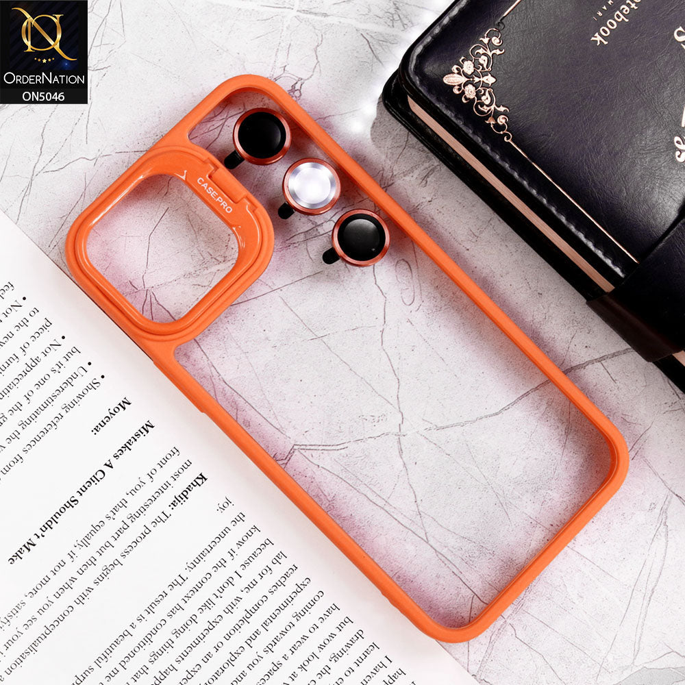 iPhone 15 Pro Cover - Orange - Trendy Case Pro Classic Camera Stand Soft Case With Camera Ring Protectors
