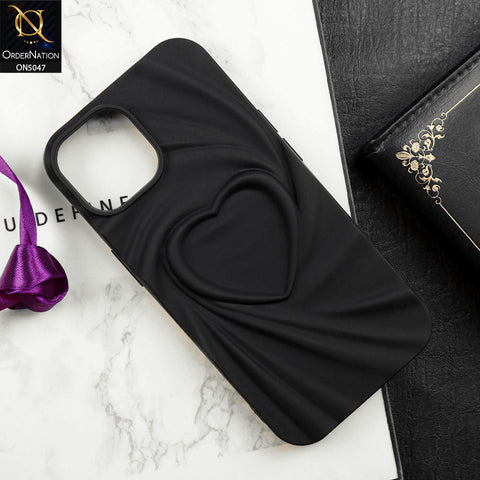 iPhone 11 Cover - Black - 3D Heart Wrinkle Fold Design Soft Silicon Case