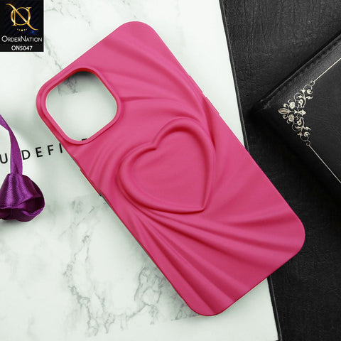 iPhone 15 Plus Cover - Pink - 3D Heart Wrinkle Fold Design Soft Silicon Case