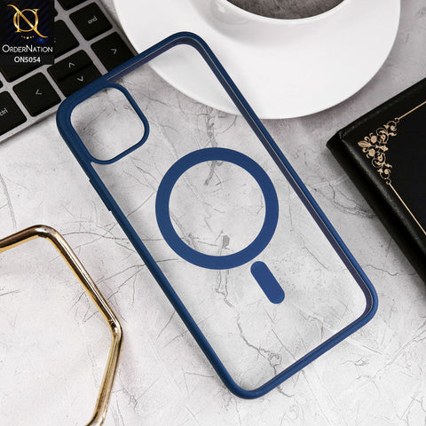 iPhone 11 Pro Max Cover - Navy Blue - New Clear Transparent Back Magnetic Magsafe Candy Color Soft Borders Case