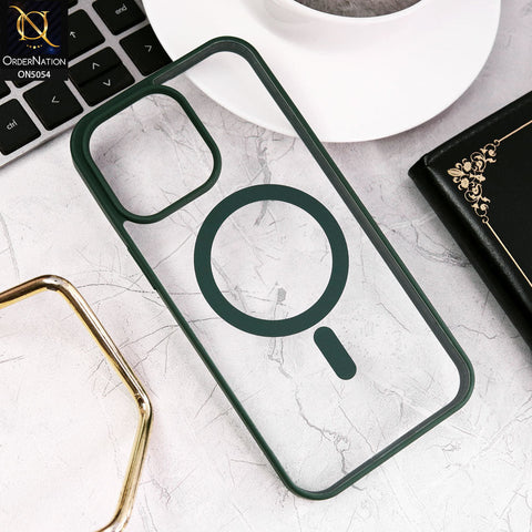 iPhone 15 Pro Max Cover - Forest Green - New Clear Transparent Back Magnetic Magsafe Candy Color Soft Borders Case
