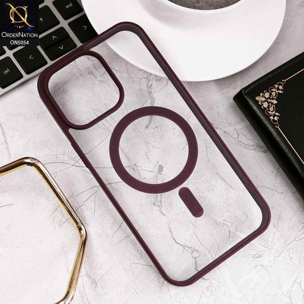 iPhone 15 Pro Max Cover - Wine Red - New Clear Transparent Back Magnetic Magsafe Candy Color Soft Borders Case