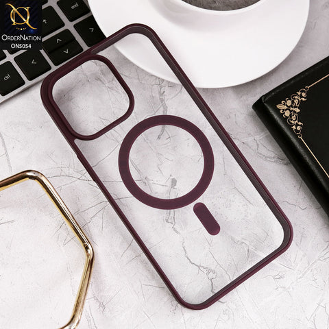 iPhone 15 Pro Max Cover - Wine Red - New Clear Transparent Back Magnetic Magsafe Candy Color Soft Borders Case