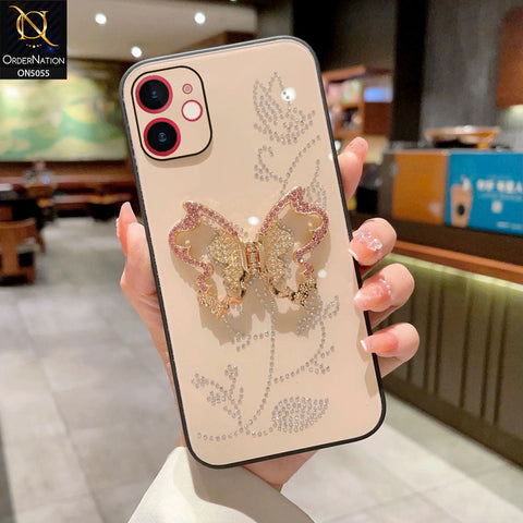 iPhone 11 Cover - Golden - Tybomb Cute Shiny Rhinestones Butterfly Holder Stand Soft Borders Case