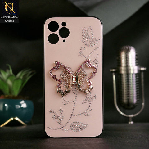 iPhone 11 Pro Cover - Golden - Tybomb Cute Shiny Rhinestones Butterfly Holder Stand Soft Borders Case