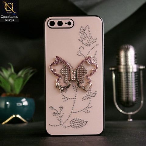 iPhone 8 Plus / 7 Plus Cover - Golden - Tybomb Cute Shiny Rhinestones Butterfly Holder Stand Soft Borders Case