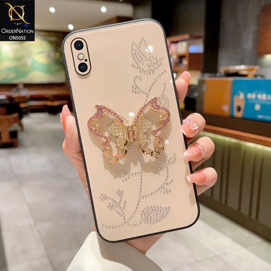 iPhone XS / X Cover - Golden - Tybomb Cute Shiny Rhinestones Butterfly Holder Stand Soft Borders Case