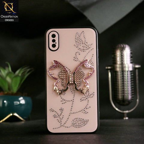 iPhone XS / X Cover - Golden - Tybomb Cute Shiny Rhinestones Butterfly Holder Stand Soft Borders Case
