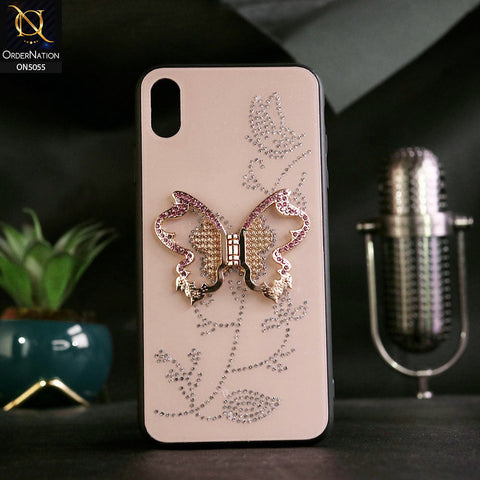 iPhone XS Max Cover - Golden - Tybomb Cute Shiny Rhinestones Butterfly Holder Stand Soft Borders Case