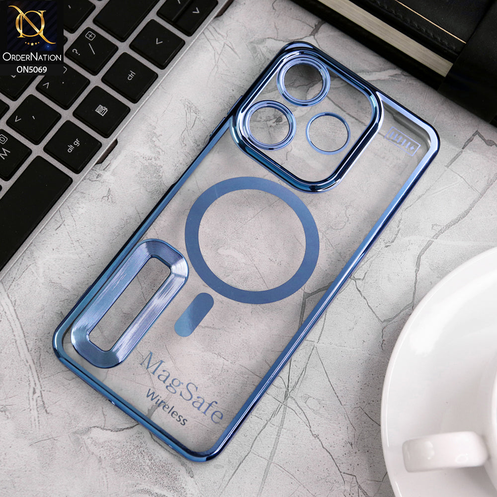 Tecno Spark 10 - Blue - New Megsafe Style Electroplatig Borders Clear Transparent Back Soft TPU Case