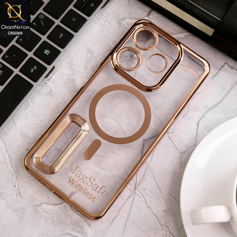 Tecno Spark 10 - Golden - New Megsafe Style Electroplatig Borders Clear Transparent Back Soft TPU Case