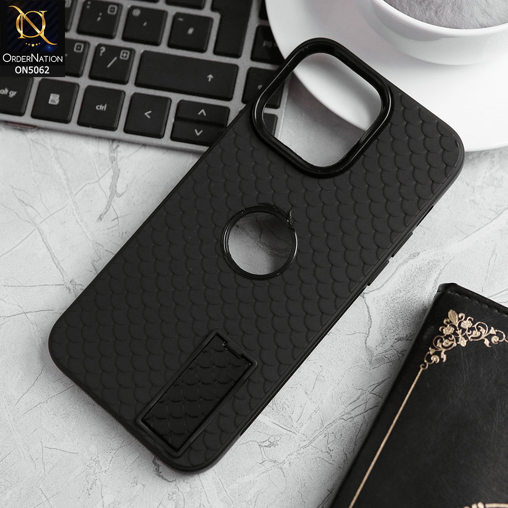 iPhone 15 Pro Cover - Black - J-Case Dragon Fins Series - Soft TPU Protective Case With Kickstand Holder