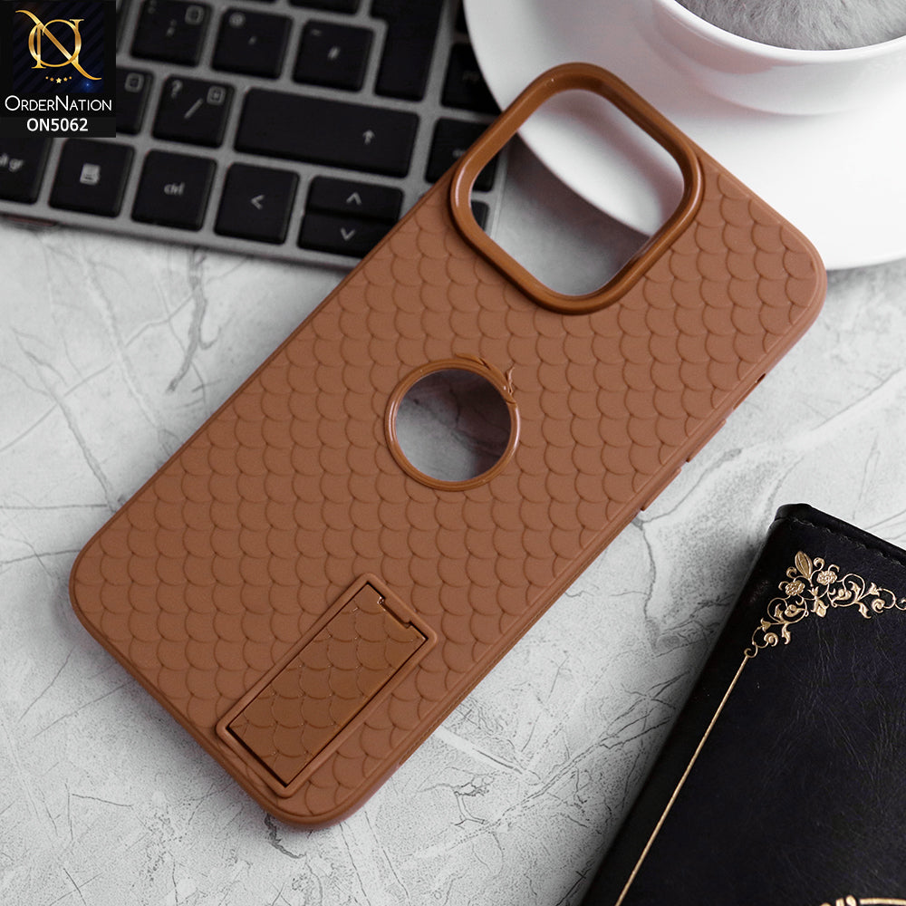 iPhone 15 Pro Cover - Brown - J-Case Dragon Fins Series - Soft TPU Protective Case With Kickstand Holder