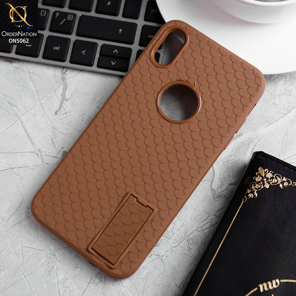iPhone XS / X Cover - Brown - J-Case Dragon Fins Series - Soft TPU Protective Case With Kickstand Holder