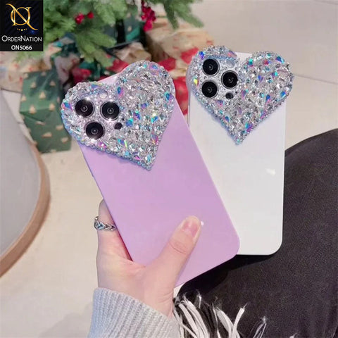 iPhone 12 Pro Max Cover - Purple - Bling Rhinestones 3D Heart Candy Colour Shiny Soft TPU Case