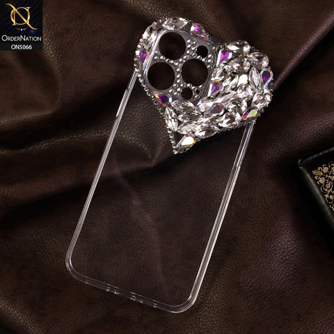 iPhone 12 Pro Max Cover - Transparent - Bling Rhinestones 3D Heart Candy Colour Shiny Soft TPU Case