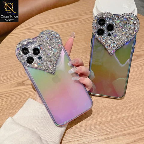 iPhone 12 Pro Max Cover - Purple - Shiny Bling Rhinestones 3D Heart Laser Electroplating Gradient Colour Soft TPU Case