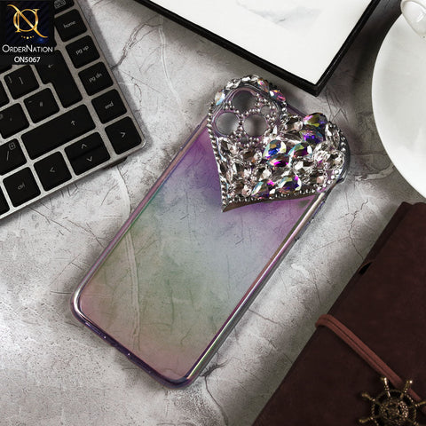 iPhone 11 Pro Max Cover - Purple - Shiny Bling Rhinestones 3D Heart Laser Electroplating Gradient Colour Soft TPU Case