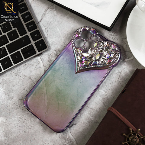 iPhone 12 Pro Max Cover - Purple - Shiny Bling Rhinestones 3D Heart Laser Electroplating Gradient Colour Soft TPU Case