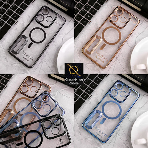 Tecno Spark 10C - Golden - New Megsafe Style Electroplatig Borders Clear Transparent Back Soft TPU Case