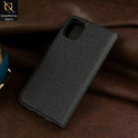 iPhone 12 Pro Cover - Black - Lishen Classic Series - Premium Leather Magnatic Flip Book Case